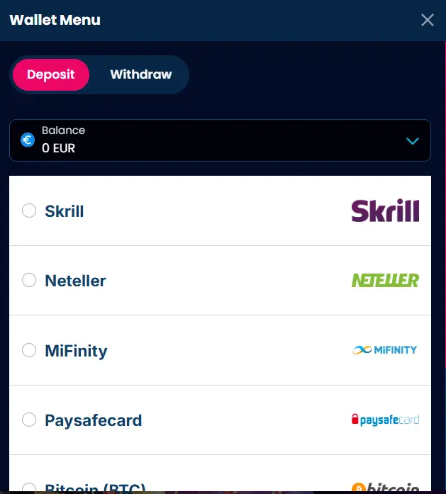 Payment options in DelOro casino